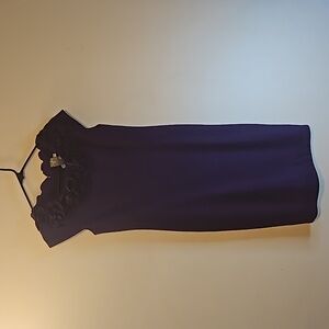 Purple size 4 short sleeve dress with ruffle neck line